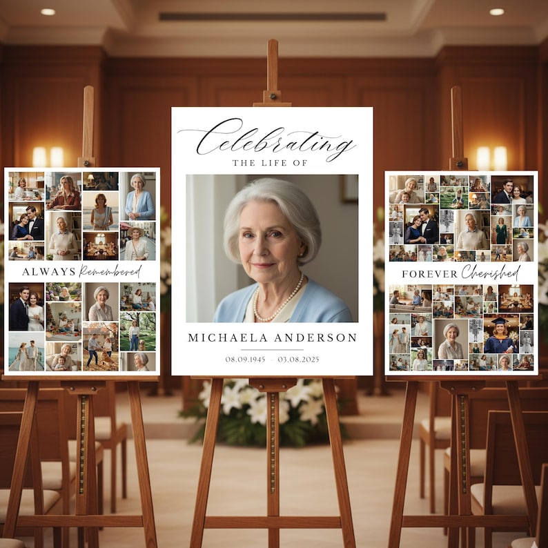 Colagem de fotos de funeral em memória amorosa – Conjunto de pôsteres ...