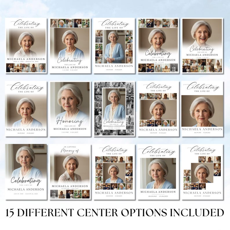 Colagem de fotos de funeral em memória amorosa – Conjunto de pôsteres ...