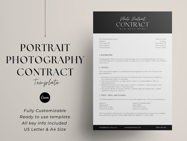 Photography Contract for Portrait - Photography Contract Template ...