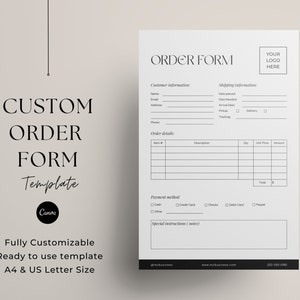 Customizable Order Form Template: Printable Business Form (A4 & Letter Size)
