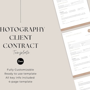 Photography Contract Template: Customizable Client Agreement (Canva, 4-Page)