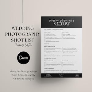 Szablon listy ujęć fotografii ślubnej | Lista kontrolna zdjęć ślubnych | Lista ujęć fotografii | Wydrukowana lista ujęć ślubnych Canva