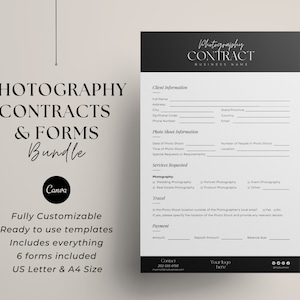 Photography Contracts And Forms - Editable Canva Photography Templates - Model And Print Release Form -  Photography Invoice Intake Form