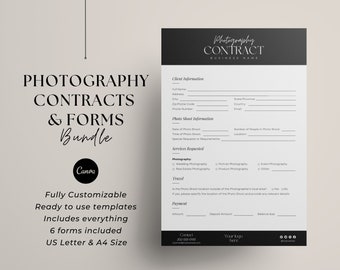 Photography Contract Templates: Editable Forms Bundle (Canva)
