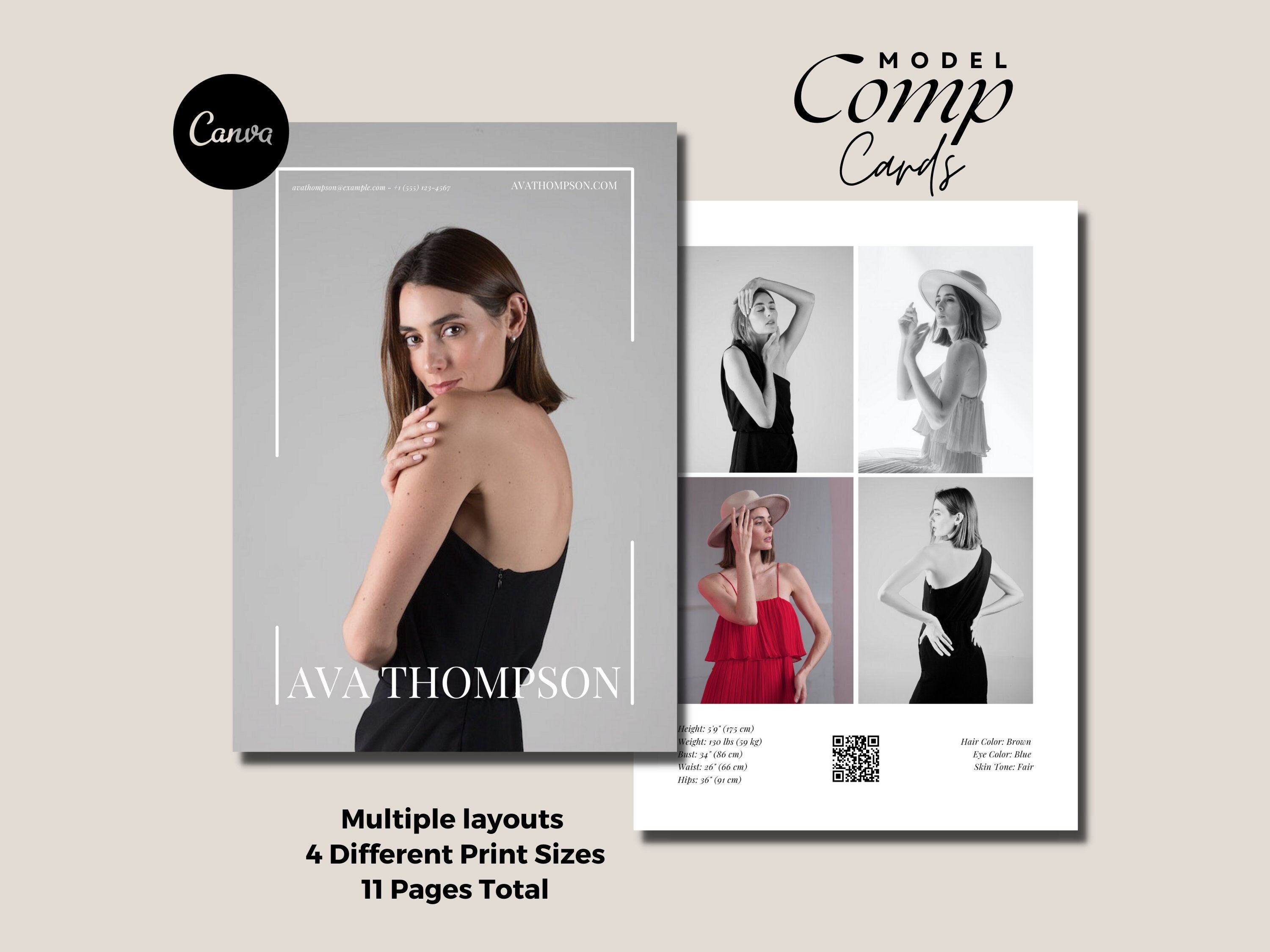 Z Card Design Model Editable Model Comp Card Template: Z Card Design (canva Digital Product ...
