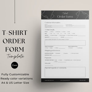 Printable T-Shirt Order Form: Editable Canva Template (A4 & Letter)