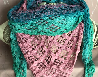Crocheted shawl, shoulder shawl, triangular shawl, handmade, airy, light summer shawl with colorful gradient