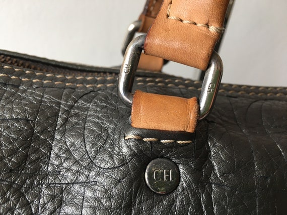 Carolina Herrera 80s Croc-Embossed Leather Shoulder Bag