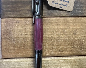 Handmade Lathe Turned Purple Heart Wood Pen with Chrome Finish