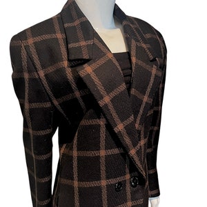 Women&#39;s Anne Klein Vintage Black Cashmere Double-Breasted Windowpane Check Blazer - Size 8