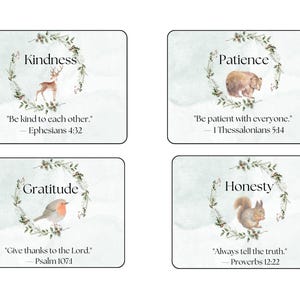 Tarjetas de virtudes para memorizar las Escrituras para niños en edad preescolar