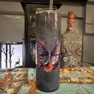 30 oz Epoxy alcohol ink tumbler with butterfly