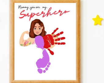 Strong Mom,Gift for Mummy,Hand and foot print Wall Art,DIY Craft Activity for Baby, Toddler & Kids-Memory Keepsake Gift -Digital Printable