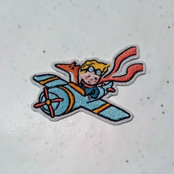 Petit Prince, Patch Thermocollant Brodé, avion, renard, Saint Exupéry, enfant 8,5 cm x 6 cm