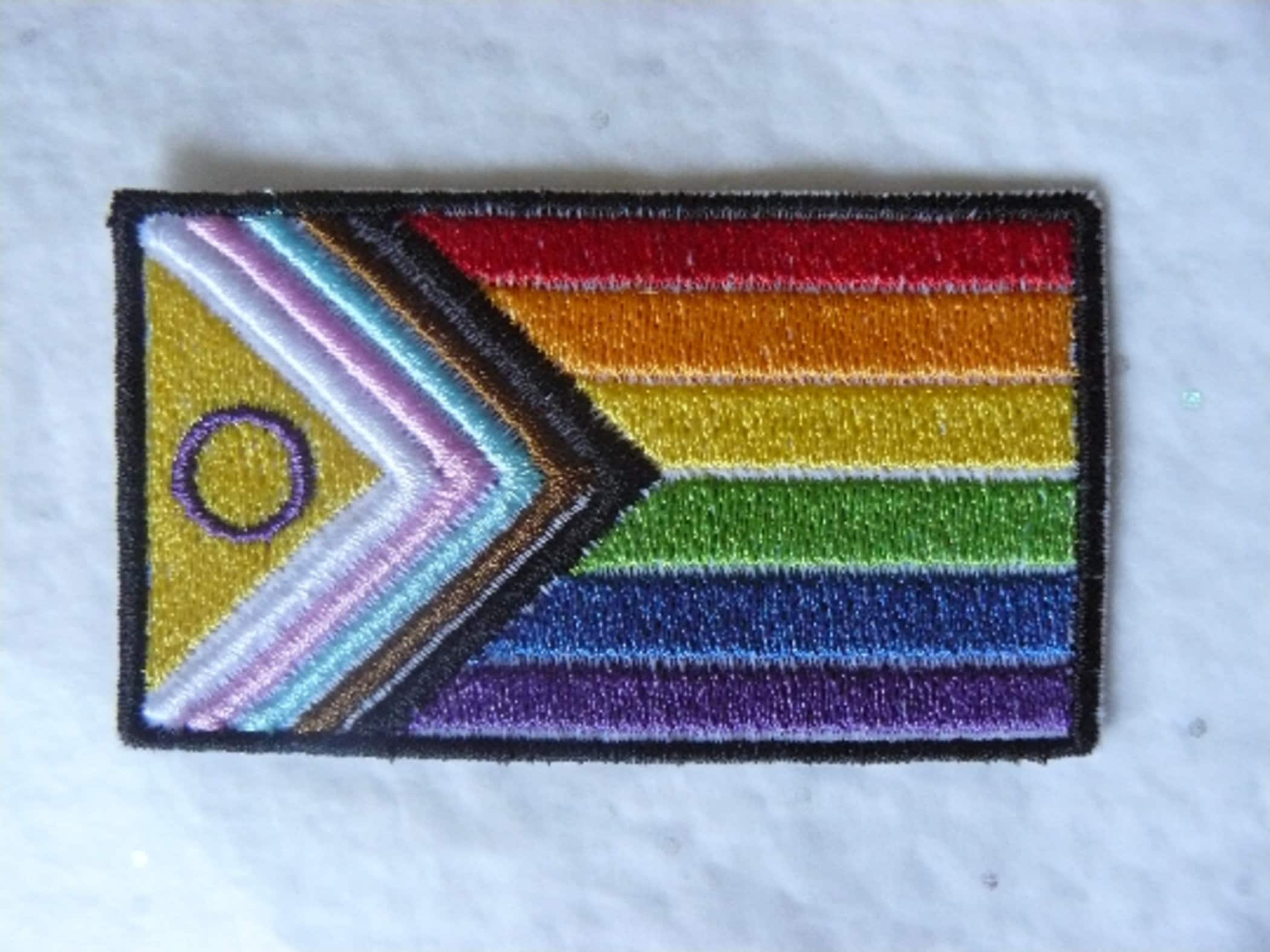 Progress Pride Flag Iron-On Patch – LGBTQ+ Support Gay Lesbian Bisexual Transgender Equality Patch (3.5 X 1.96”)