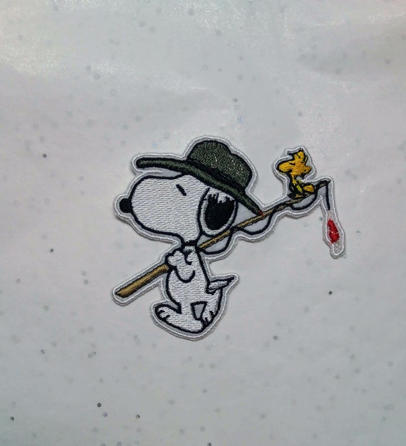 Embroidered Iron-on Patch Snoopy Fisherman, Fishing Rod 
