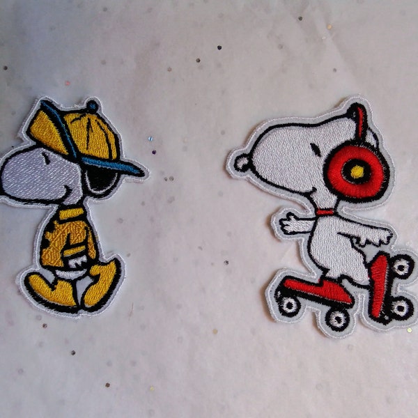 Snoopy, roller skates, Marin, embroidered iron-on patches