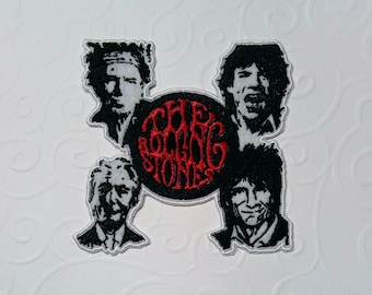 Embroidered iron-on patch, Rolling Stones, Faces, record 10 cm x 10 cm