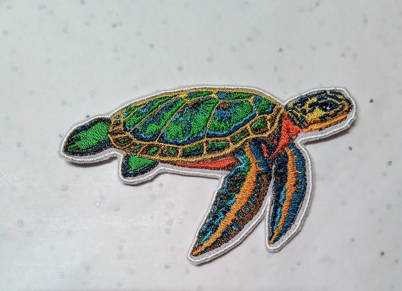Sea Turtle, Detailed Embroidery, Iron-on Patch 11 Cm X 7.5 Cm ...