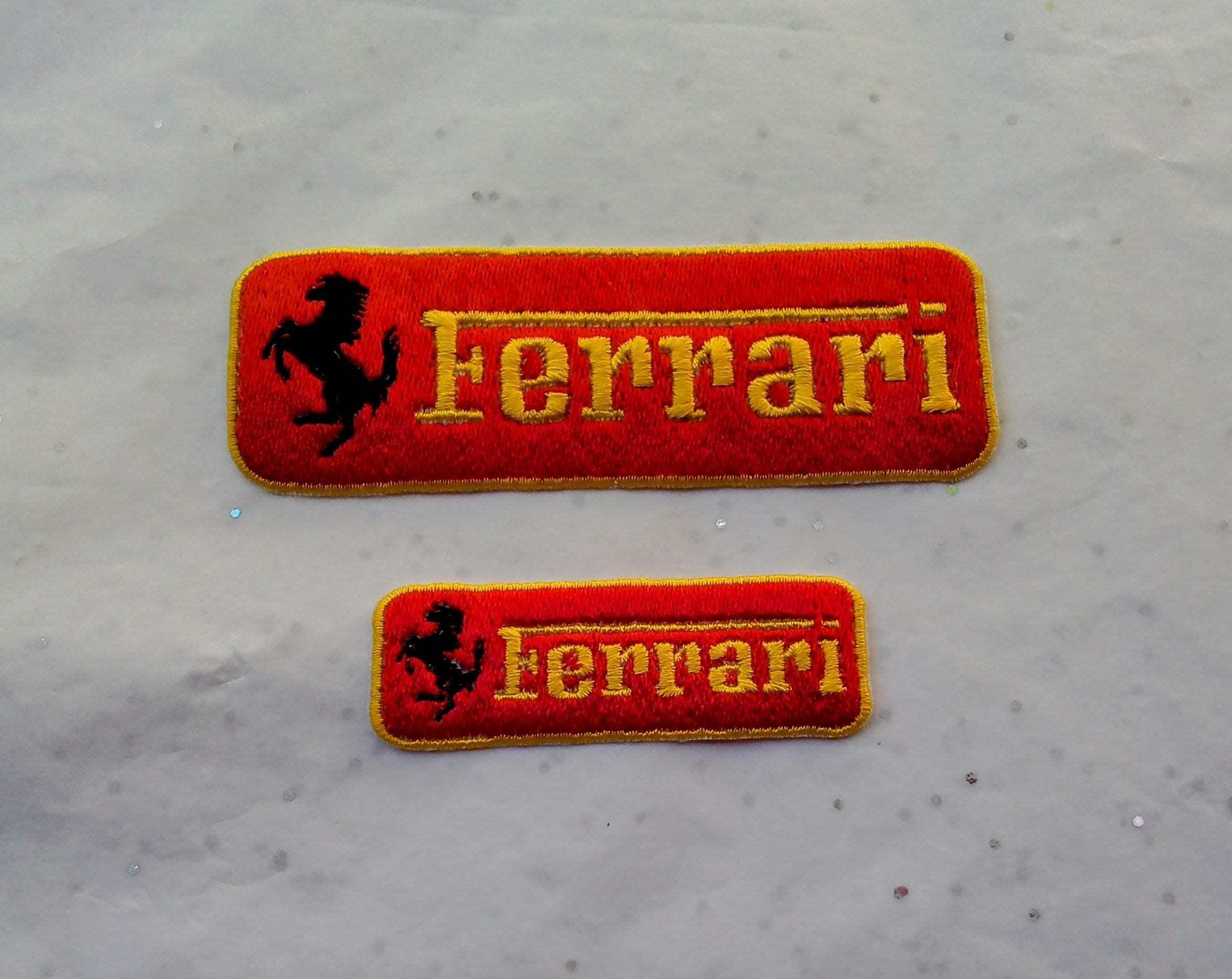 Ferrari embroidered iron-on patch, jacket, bag, prancing horse, 2 sizes