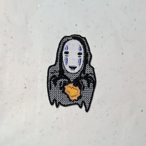 No name, mask, Chihiro, original embroidered iron-on patch, 9 cm x 6 cm