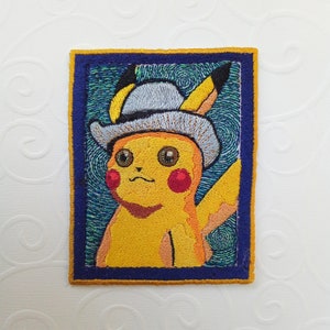 Pikachu Van Gogh, Patch thermocollant brodé, inspiration carte Pokemon