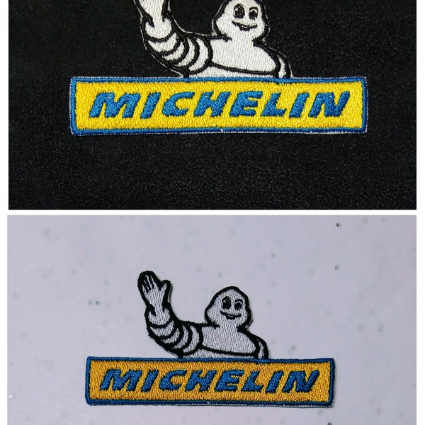 Embroidered iron-on patch, Michelin, snowman tires, 9 cm x 4.7 cm