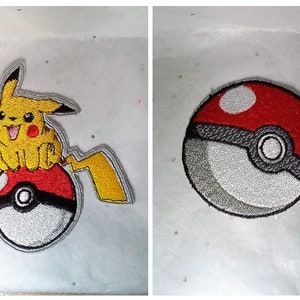Pikachu et Pokeball, patchs thermocollants brodés