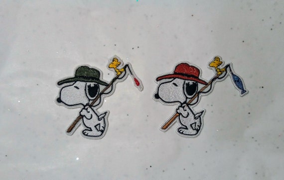 Embroidered Iron-on Patch Snoopy Fisherman, Fishing Rod -  UK