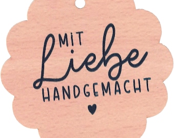 Geschenkanhänger aus Kraftpapier "Mit Liebe handgemacht".Anhänger für Selbstgemachtes zu Hochzeit, Geburtstag, Festtag. 20 Stück.