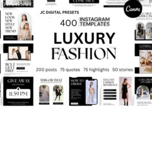 400 Luxury Fashion Instagram Post Templates |Highlights Templates For Business|Canva|Fashion Brand| Modern Templates|Fashion Media Templates