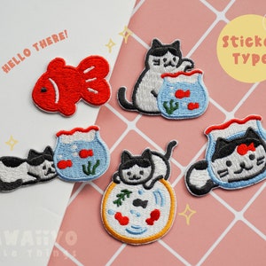 süßes gesticktes Motiv Katze & Goldfisch/kleine Aufnäher/kleine Aufnäher/süße Aufnäher/DIY