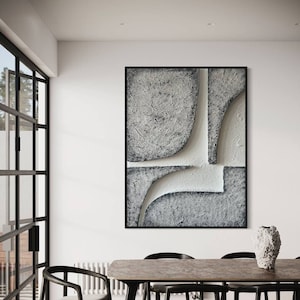 Minimalist 3D Textured Wall Art: Abstract Relief Painting in Wooden Frame