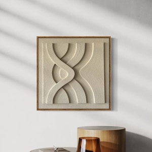 Arte de pared abstracto con textura 3D en beige, arte de pared minimalista en 3D, arte de pared de yeso, estilo bohemio sobre lienzo estirado, decoración de pared escultórica.
