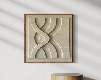 Beige Abstract 3D Textured Wall Art, 3D Minimalist Wall Art, Plaster Wall Art, Boho style on Stretched Canvas, Sculptural Wall Decor.