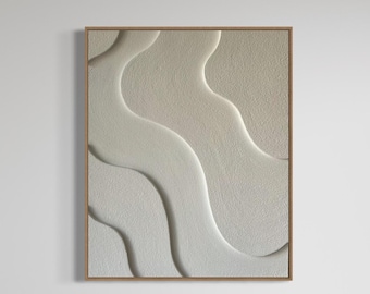 Monochrome Abstract Plaster Painting: 3D Relief Wall Art