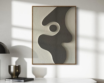 Pintura Abstrata em Gesso: Arte de Parede 3D com Textura Bege