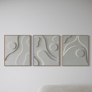 Set of 3 Abstract 3D Textured Wall Art, Boho Wall Art, Plaster Wall Art in Wabi-Sabi style on Stretched Canvas,3 piece wall art.
