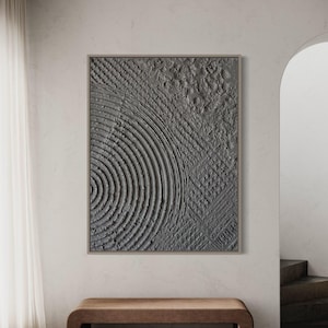 Oversized Gray Textured Wall Art: Abstract Plaster Painting, Framed Canvas