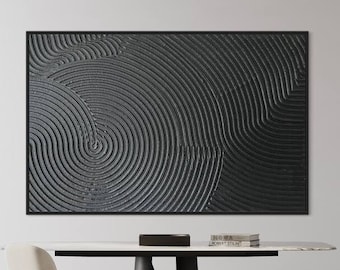 Arte de parede abstrata texturizada preta: pintura de gesso grande sobre tela