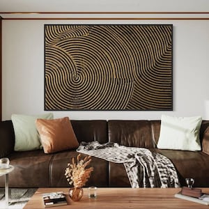 Abstract Textured Oversized Wall Art,  Mid-Century Bronze Plaster Painting, 3D Wall Art, Wall Sculpture Art, Black and Gold Wall Art