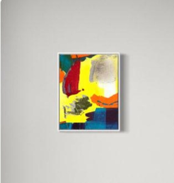 キャンバスに描かれたオリジナルのカラフルな抽象アクリル画（11インチ