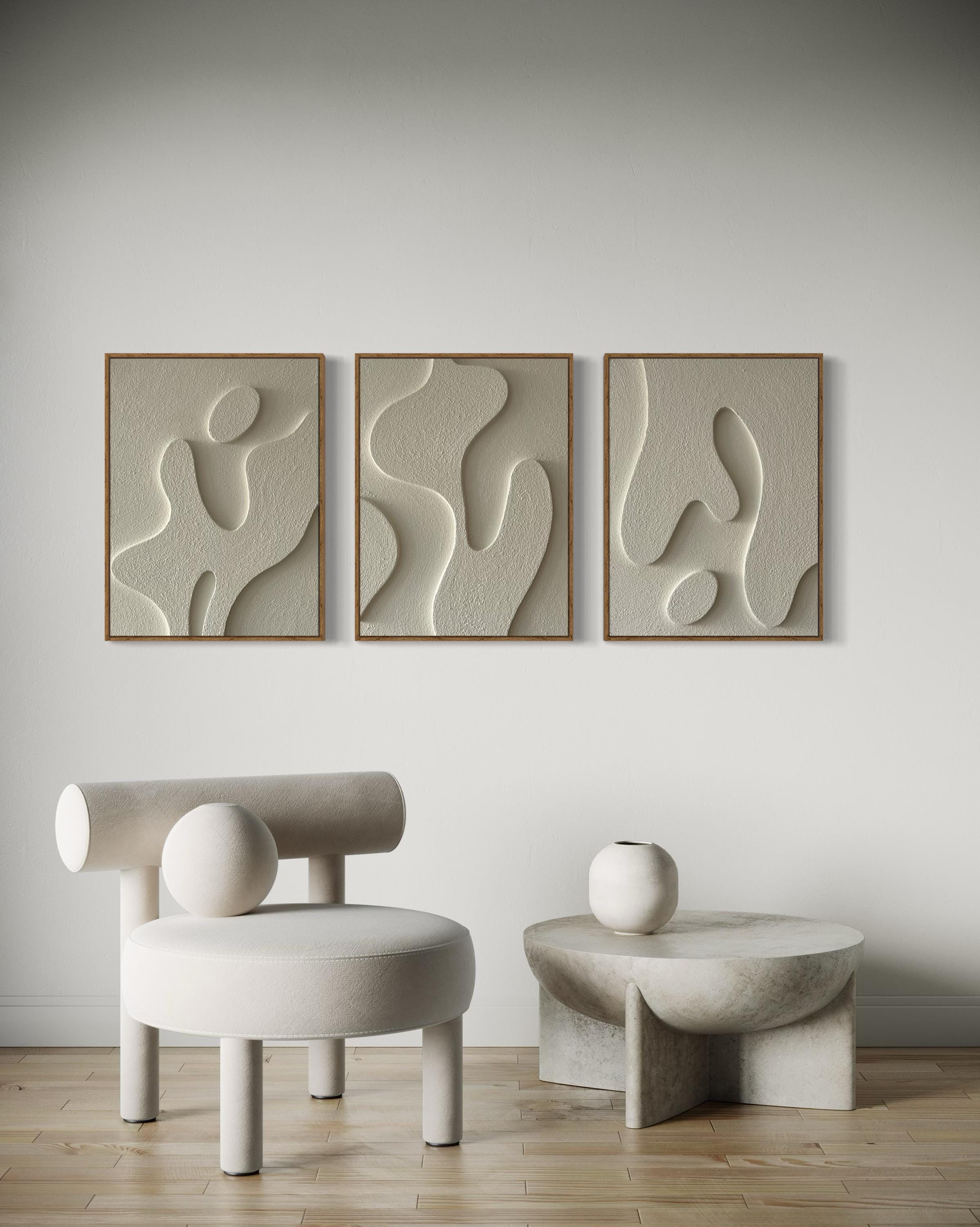 Abstract 3D Textured Wall Art: Boho Plaster Painting, Set of 3 - Etsy