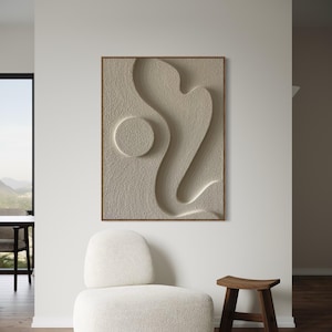 Beige wall art on stretched canvas, Plaster art, 3D wall art, Relief wall, Sculpture wall, Wabi-Sabi art, Textured art, Mid-century modern.