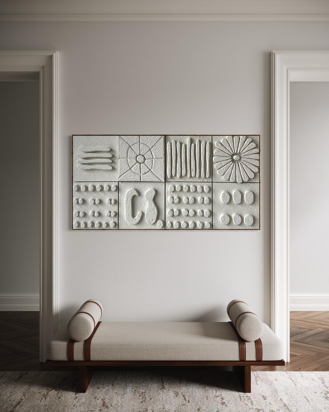 Oversized Textured Plaster Wall Art, off White Minimalist Sculpture