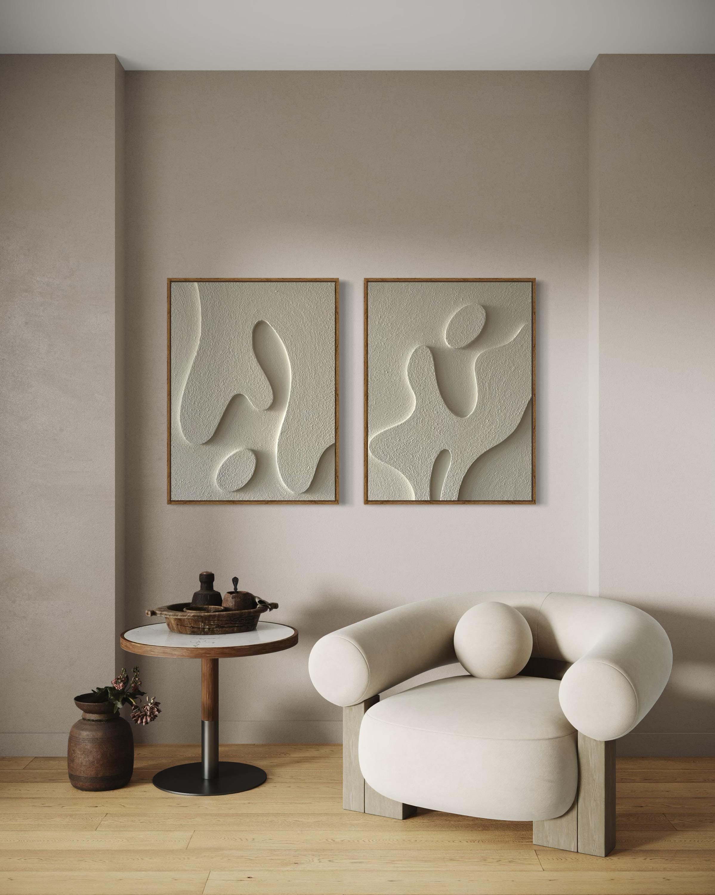 Set of two Plaster Wall Art, Boho Decor, Minimalist textured wall art, Set of paintings, 2 pieces wall art, 3D painting, Diptych.