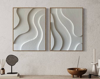 Set of Two Textured Wall Art, Boho Decor, Plaster Wall Art in Wabi-Sabi style on Stretched Canvas, Set of paintings, 2 piece wall art.