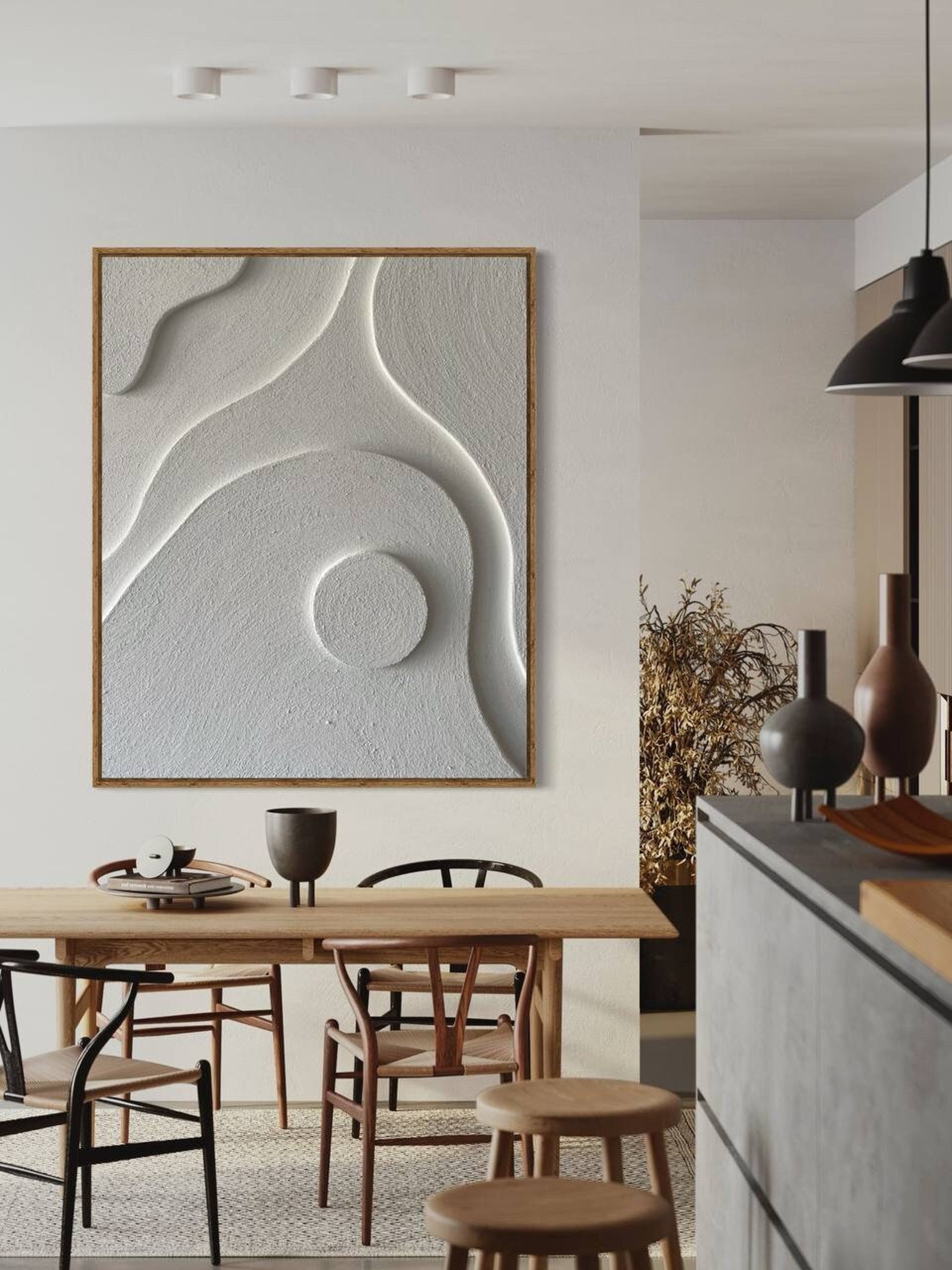 Relif Moderen Midcentury Modern Relief Painting, Plaster Wall Art, 3D Wall Art ...
