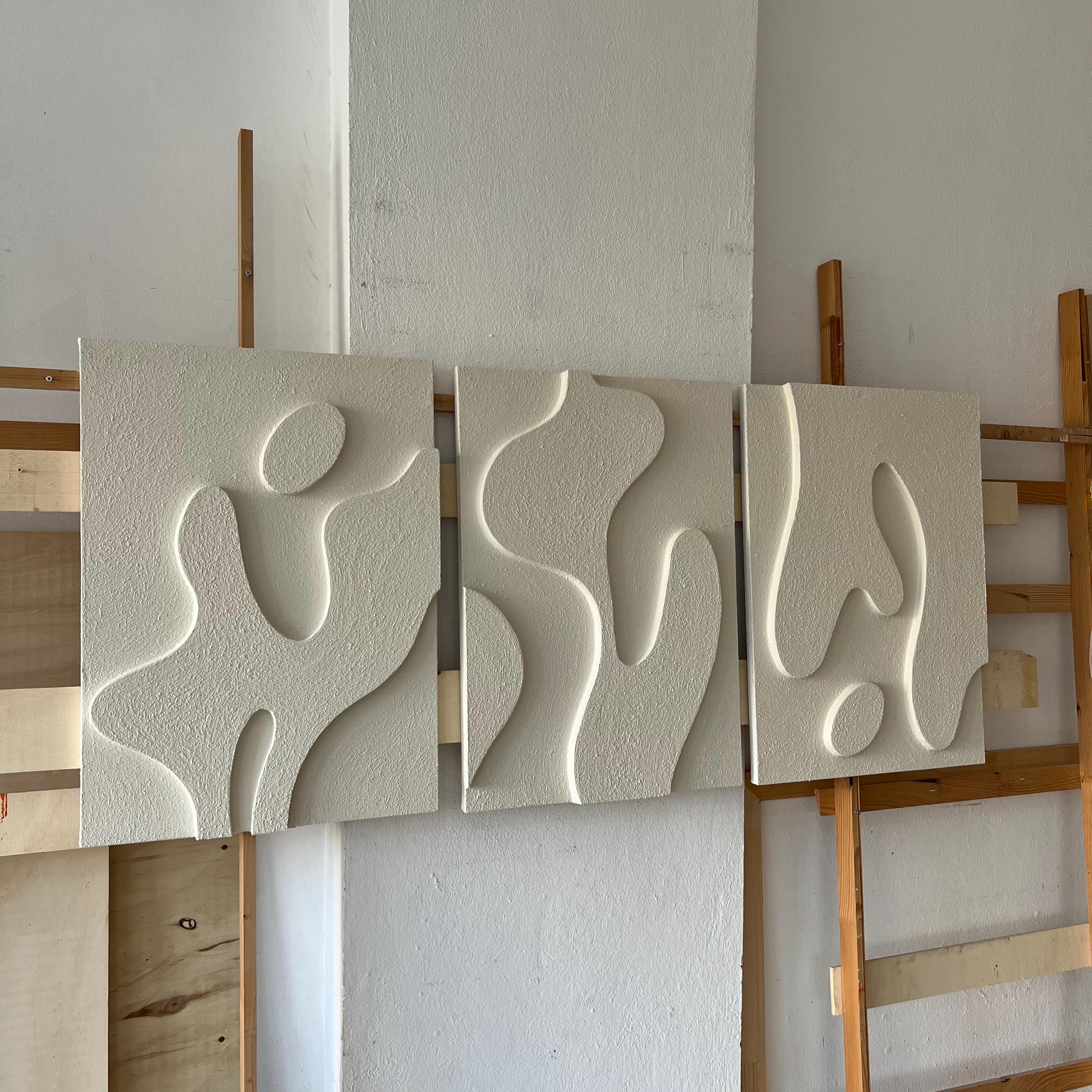 抽象的な3Dテクスチャウォールアート：ボヘミアン石膏絵画、3枚セット