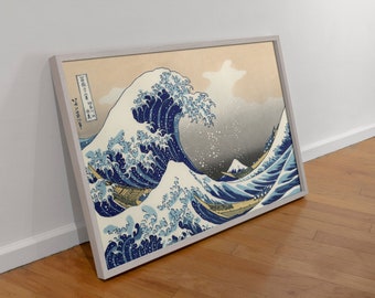 Vintage Art Print - The Great Wave off Kanagawa - Beautiful Seascape - Blue - Pink - Japanese Artist -Premium Matte Paper Poster